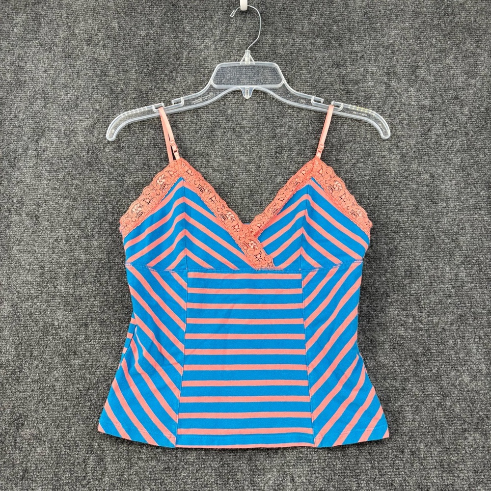 Y2K Blue Orange Cami Lace Trim Babydoll Tank Top Women’s Small